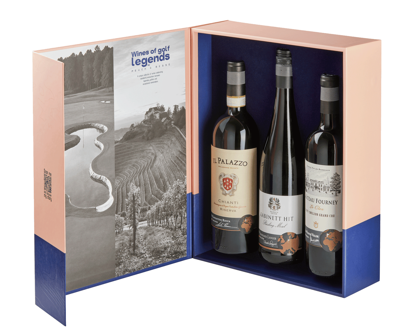 Coffret luxe trois bouteilles Il Palazzo, Selbach Oster et Château Fourney